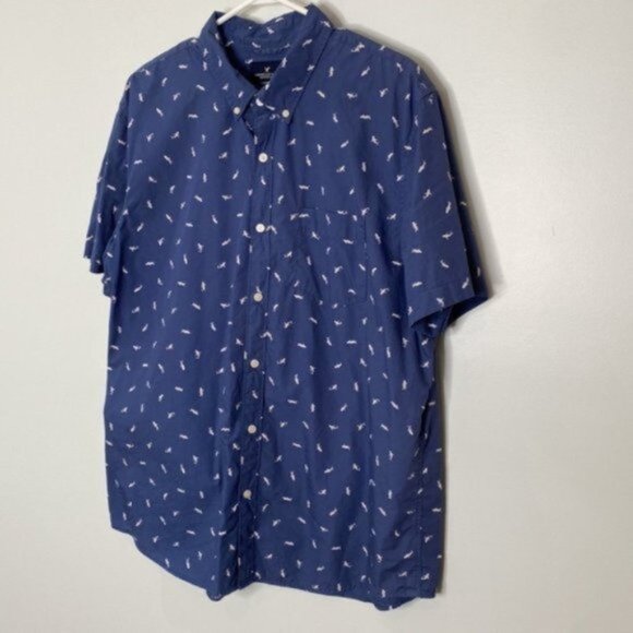 American Outfitters Men Blue All Over Shark Print Button Down Shirt Size XL - Picture 3 of 12